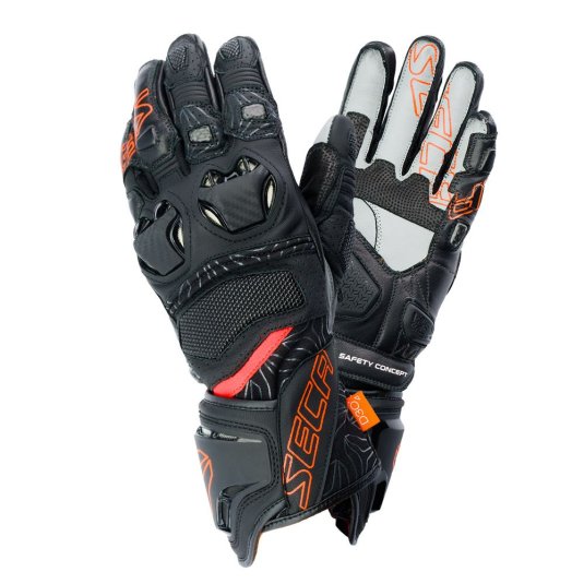 Moto rukavice SECA Ukemi Pro černé/červené fluo