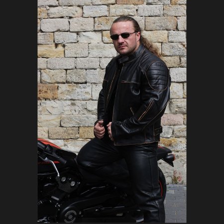 Kožená motorkářská bunda L&J POLICE s orlem černá