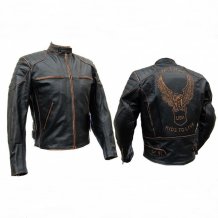 Kožená motorkárská bunda L&J POLICE s orlem čierna