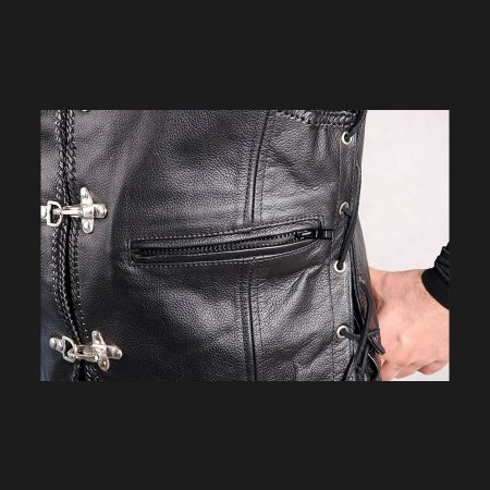 Kožená motorkářská vesta na motorku L&J Motorcycle Club pánská černá - Velikost oblečení: M