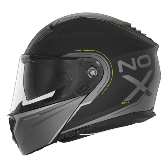 Vyklápěcí přilba na motorku NOX N968 Tomak černá matná/žlutá fluo