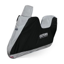Plachta na motorku OXFORD Aquatex Highscreen Scooter s priestorom na kufor a vysoké plexi čierna/strieborná