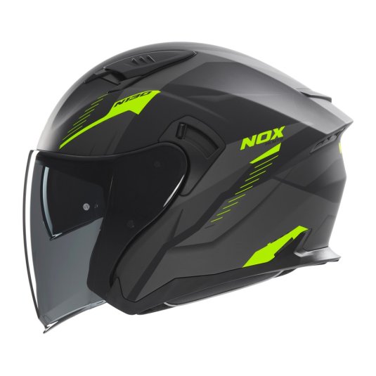 Otevřená helma na motorku NOX N130 Myst černá matná/žlutá fluo