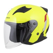 Otvorená prilba na motocykel CASSIDA Reflex 2.0 Safety žltá fluo/červená/sivá/reflexná strieborná