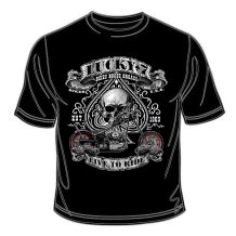 Pánske tričko s motocyklom LUCKY 7 čierne