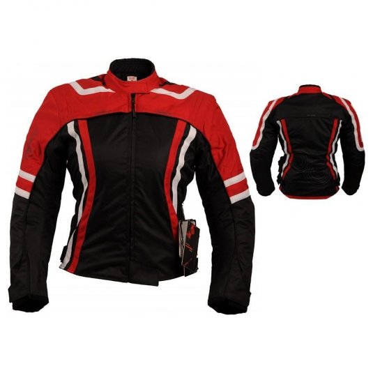 Dámská bunda na motorku L&J RED STAR textilní černo/červená