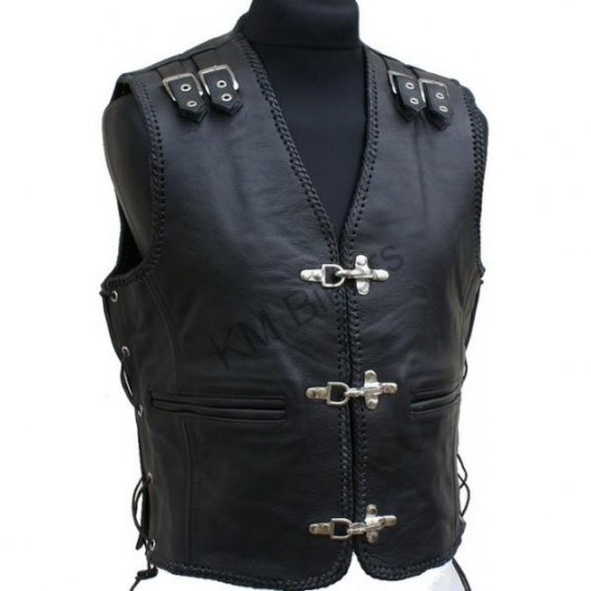 Kožená motorkářská vesta na motorku L&J Motorcycle Club pánská černá - Velikost oblečení: 6XL