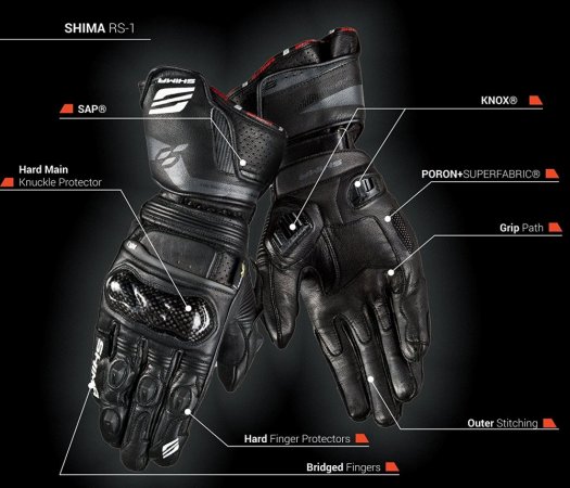Kožené moto rukavice SHIMA RS-1 pánské, černé