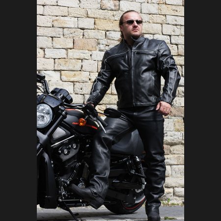 Kožená bunda na motorku L&J SILVERLINE pánská černá