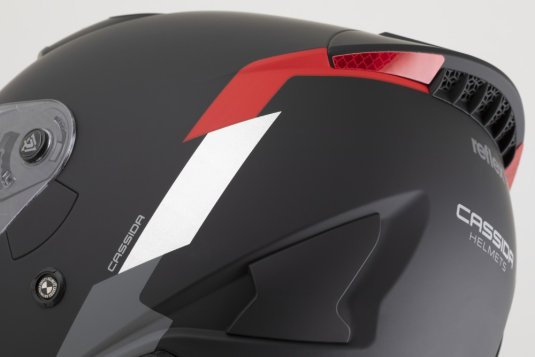 Otevřená přilba na motorku CASSIDA Reflex 2.0 Safety černá matná/červená/šedá/reflexní stříbrná