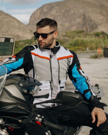 Bunda na motocykel SECA Arrakis III šedo/modro/červená