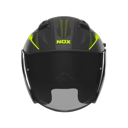 Otevřená helma na motorku NOX N130 Myst černá matná/žlutá fluo