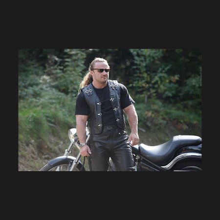Kožená motorkářská vesta na motorku L&J Motorcycle Club pánská černá