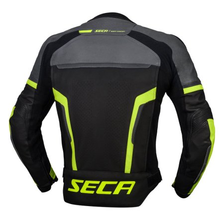 Kožená bunda na motorku SECA Hooligan šedá/žlutá fluo